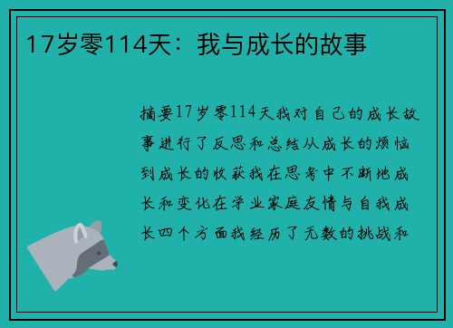 17岁零114天：我与成长的故事